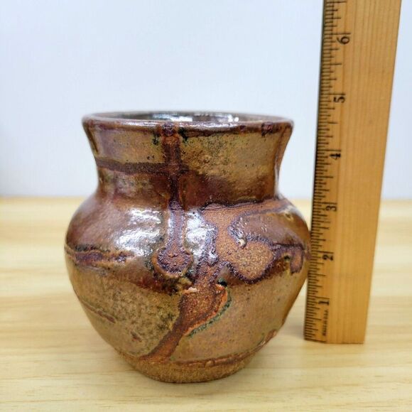 Tom Gray Pottery “TGP” Studio Vase • Seagrove NC • Rustic Earth Tone-Glazed - Picture 9 of 12